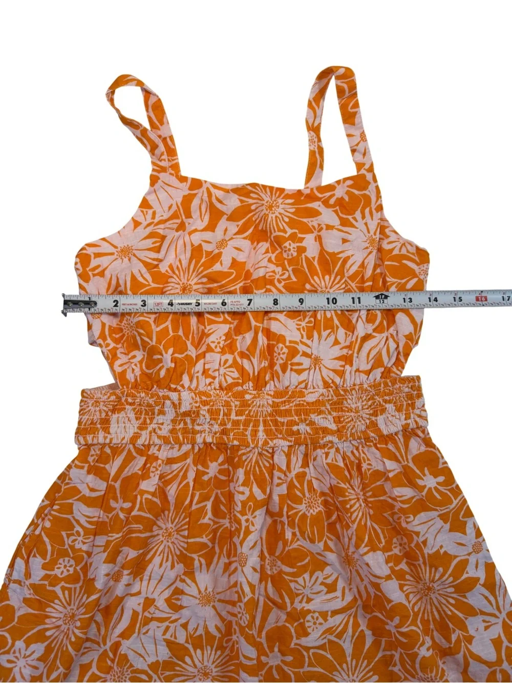 Cat & Jack Orange and White Floral Sundress for Girls. Size XL[14]. Sleeveless.